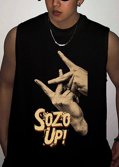 Summer Print Neck Mens Cotton White O Tank FashionChic