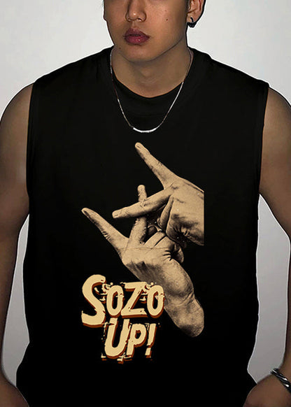 Summer Print Neck Mens Cotton White O Tank FashionChic