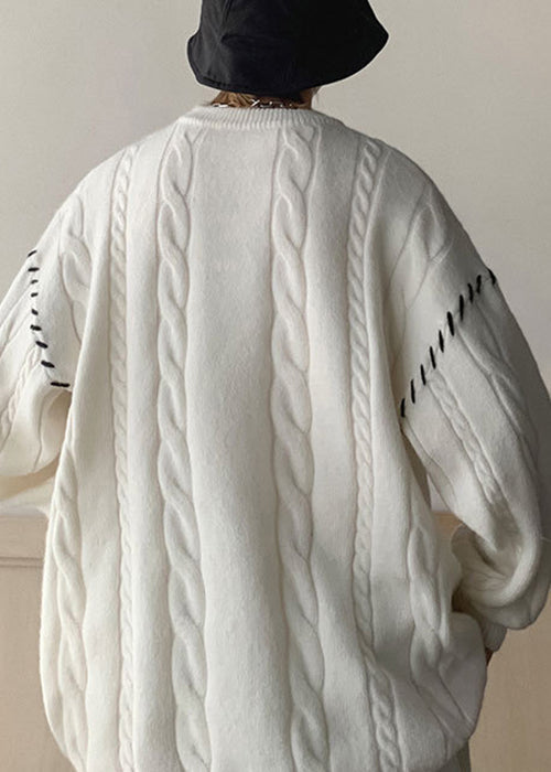 White Print Cozy Cotton Knit Winter Men Sweaters O Neck QF032 MENSW241016