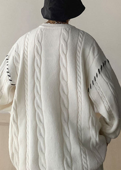 White Print Cozy Cotton Knit Winter Men Sweaters O Neck QF032 MENSW241016