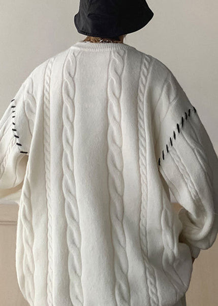 White Print Cozy Cotton Knit Winter Men Sweaters O Neck QF032 MENSW241016