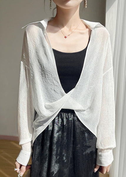 Collar White Sequins Fall Oversized Pan Peter Blouse FashionChic