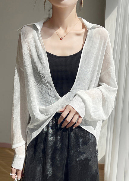 Collar White Sequins Fall Oversized Pan Peter Blouse FashionChic