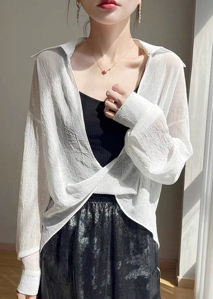 Collar White Sequins Fall Oversized Pan Peter Blouse FashionChic