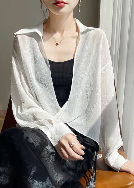 Collar White Sequins Fall Oversized Pan Peter Blouse FashionChic