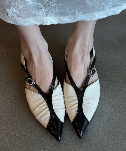 Pointed Sheepskin Flat Boutique Shoes White Toe Splicing FashionChic