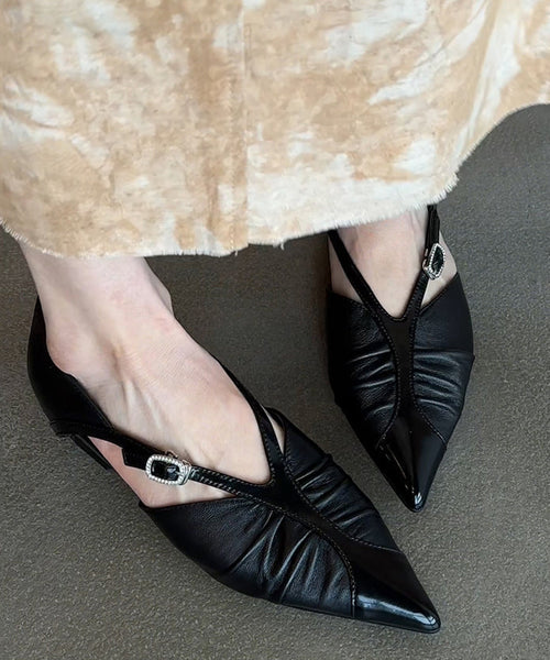 Pointed Sheepskin Flat Boutique Shoes White Toe Splicing FashionChic