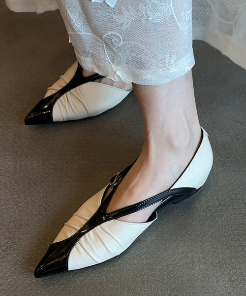 Pointed Sheepskin Flat Boutique Shoes White Toe Splicing FashionChic