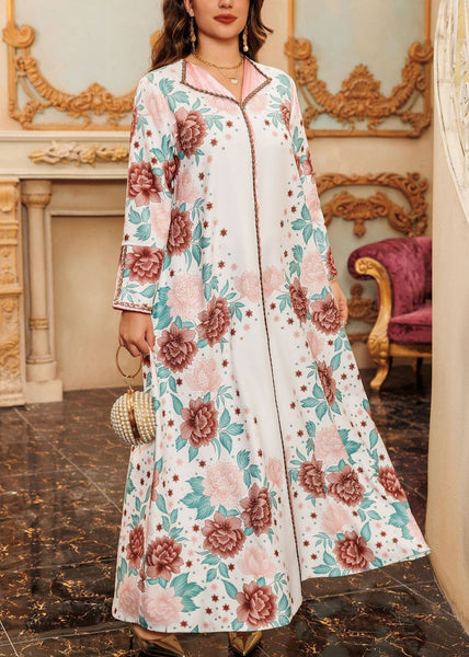 White Side Open Patchwork Fall Long Dress Print QL012 OM-ZS241023