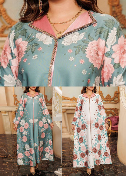 White Side Open Patchwork Fall Long Dress Print QL012 OM-ZS241023