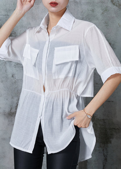 White Silm Fit Cotton Fake Two Piece Shirts Cinched Summer AL1022 Genistyle Shop