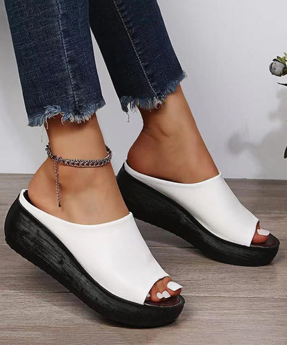 White Simple Style Wedge Slide Sandals Peep Toe AP1030 shoe-LT240905