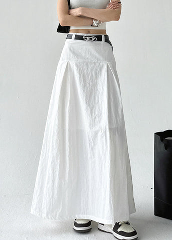 High Zippered Waist Summer White Cotton Solid Skirt FashionChic