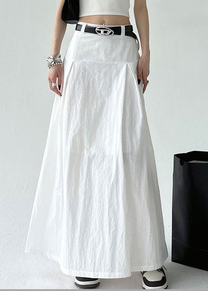 High Zippered Waist Summer White Cotton Solid Skirt FashionChic