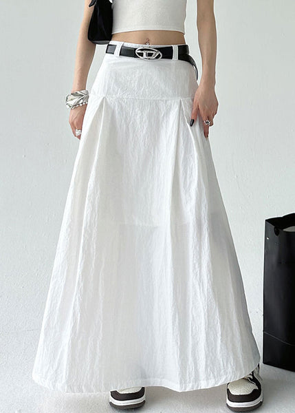 High Zippered Waist Summer White Cotton Solid Skirt FashionChic