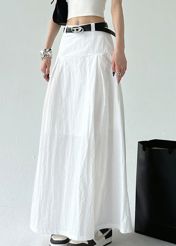 High Zippered Waist Summer White Cotton Solid Skirt FashionChic