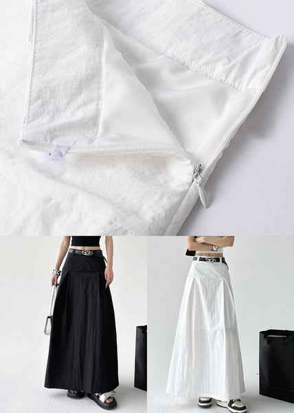 High Zippered Waist Summer White Cotton Solid Skirt FashionChic