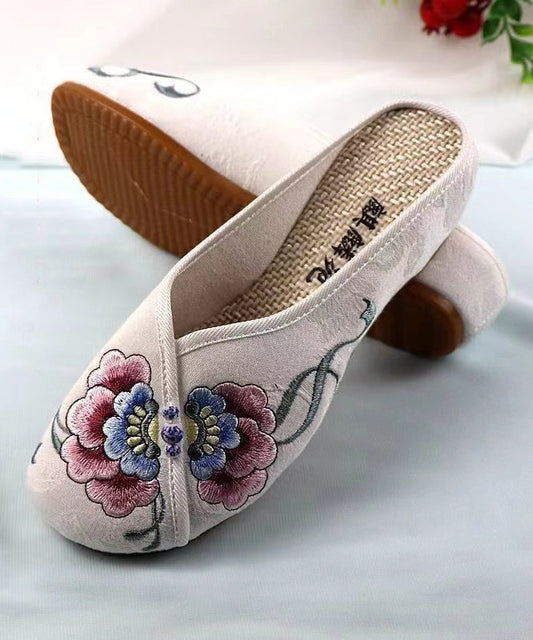 White Wedge Cotton Fabric Bohemian Embroidery Slide Sandals CZ1053 Ada Fashion