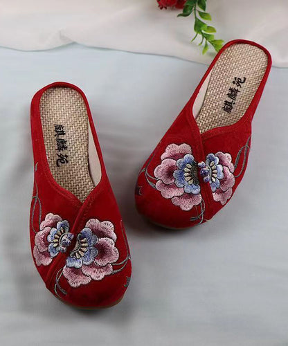 White Wedge Cotton Fabric Bohemian Embroidery Slide Sandals CZ1053 Ada Fashion