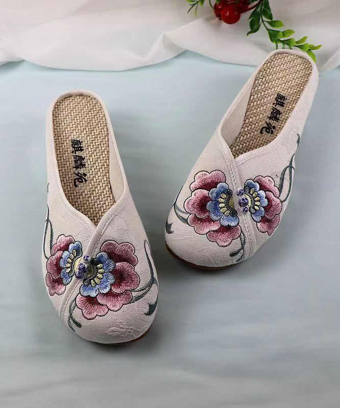 White Wedge Cotton Fabric Bohemian Embroidery Slide Sandals CZ1053 Ada Fashion