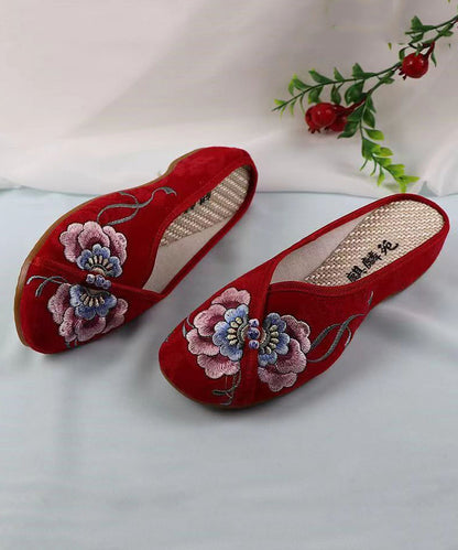 White Wedge Cotton Fabric Bohemian Embroidery Slide Sandals CZ1053 Ada Fashion