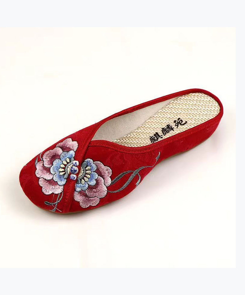 White Wedge Cotton Fabric Bohemian Embroidery Slide Sandals CZ1053 Ada Fashion