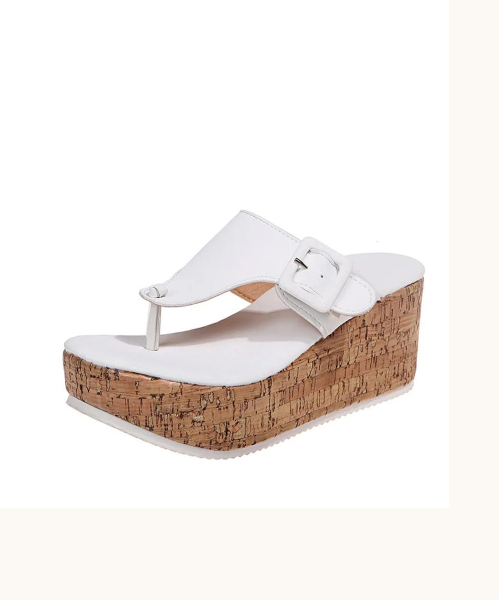 White Wedge Heels Boho Splicing Flip Flops Slide Sandals UU007 OM-XZ240821