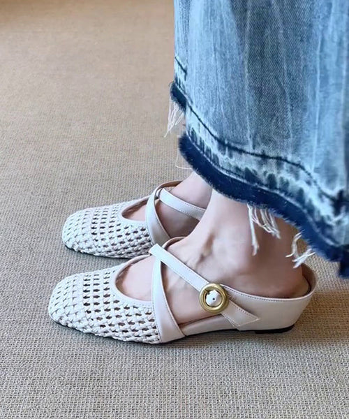Slide Splicing Sheepskin Sandals Wedge Elegant White FashionChic