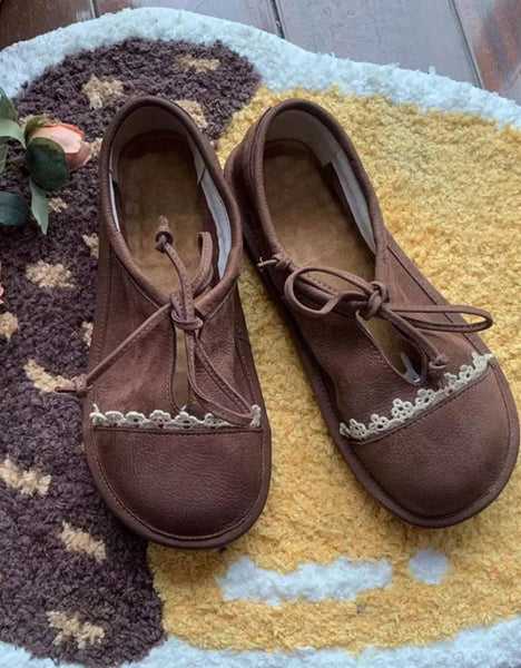 Wide Toe Box Handmade Leather Retro Flat Shoes Ada Fashion