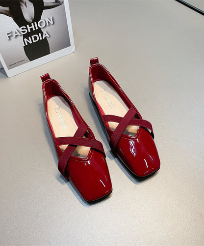 Splicing Women For Wine Shoes Red Flat Cross Leather Strap Faux FashionChic
