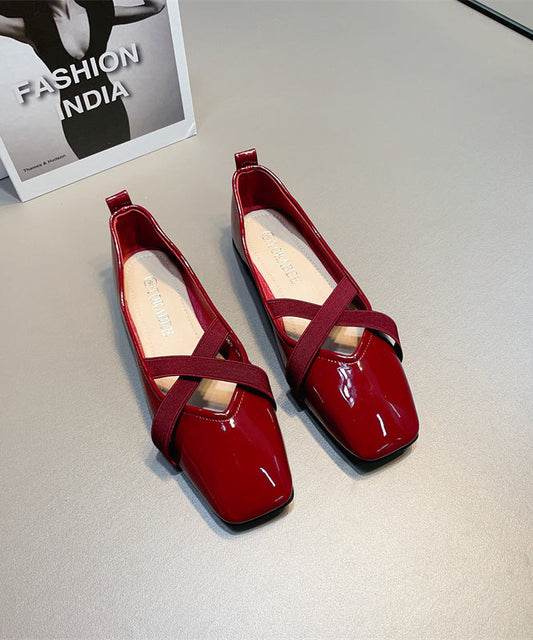 Splicing Women For Wine Shoes Red Flat Cross Leather Strap Faux FashionChic