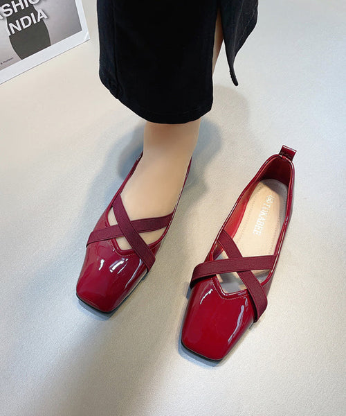 Splicing Women For Wine Shoes Red Flat Cross Leather Strap Faux FashionChic