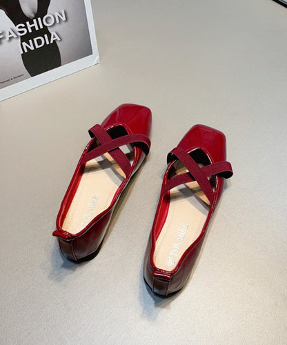 Splicing Women For Wine Shoes Red Flat Cross Leather Strap Faux FashionChic
