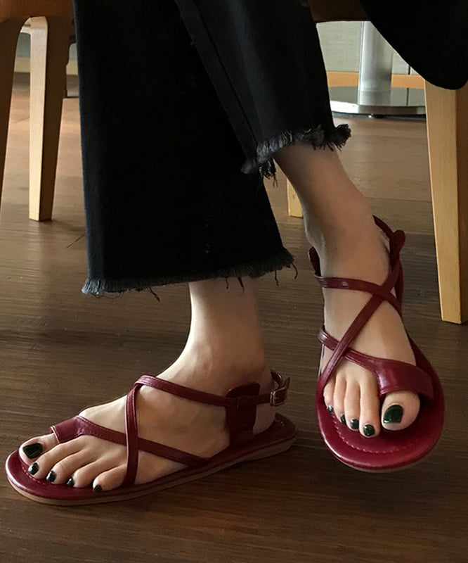 Wine Red Faux Leather Splicing Hollow Out Thong Sandals OI034 shoe-LX240801