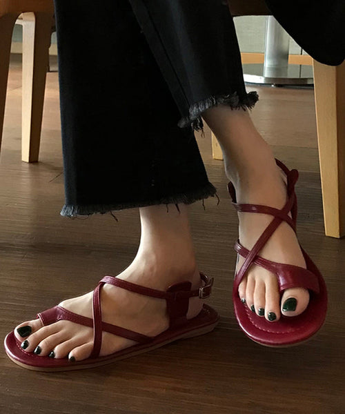 Wine Red Faux Leather Splicing Hollow Out Thong Sandals OI034 shoe-LX240801