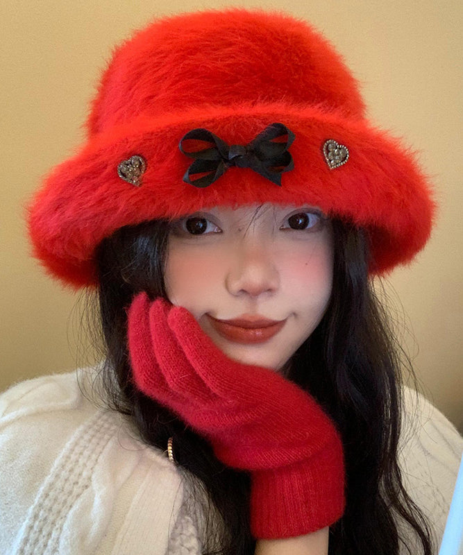 Winter Red Christmas New Year The Rabbit Wool Bucket Hat WB029 ABC