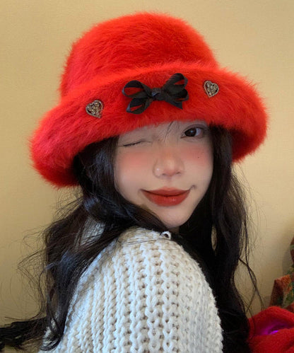 Winter Red Christmas New Year The Rabbit Wool Bucket Hat WB029 ABC