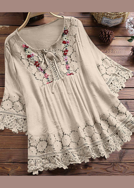 Apricot Summer T Shirt Neck Patchwork Lace Women O FashionChic