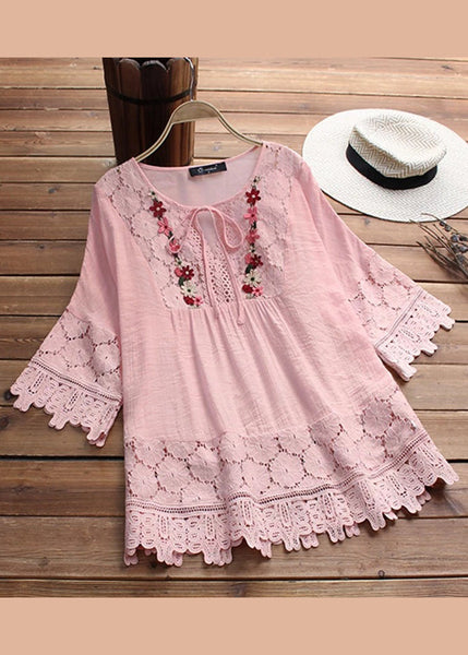 Apricot Summer T Shirt Neck Patchwork Lace Women O FashionChic