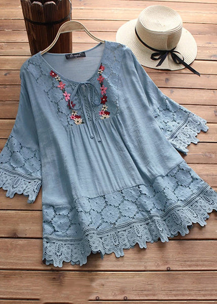Apricot Summer T Shirt Neck Patchwork Lace Women O FashionChic