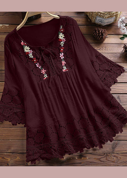 Apricot Summer T Shirt Neck Patchwork Lace Women O FashionChic