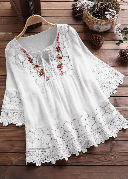 Apricot Summer T Shirt Neck Patchwork Lace Women O FashionChic