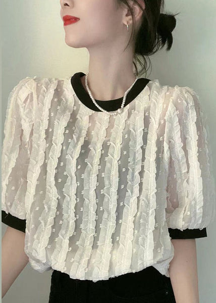 Women Apricot O-Neck Ruffled Patchwork Chiffon Shirt Summer GH1041 Ada Fashion