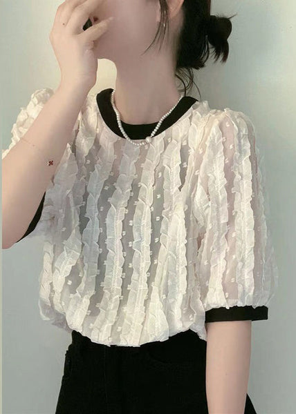 Women Apricot O-Neck Ruffled Patchwork Chiffon Shirt Summer GH1041 Ada Fashion