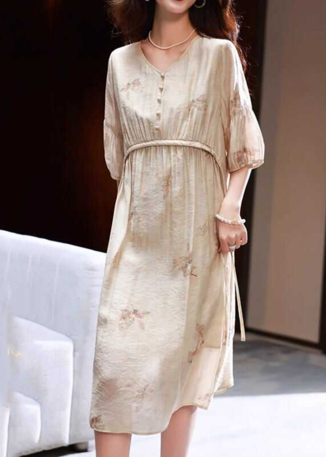 Women Apricot Print Patchwork Party Long Dress Summer WW039 OL-SDL240812