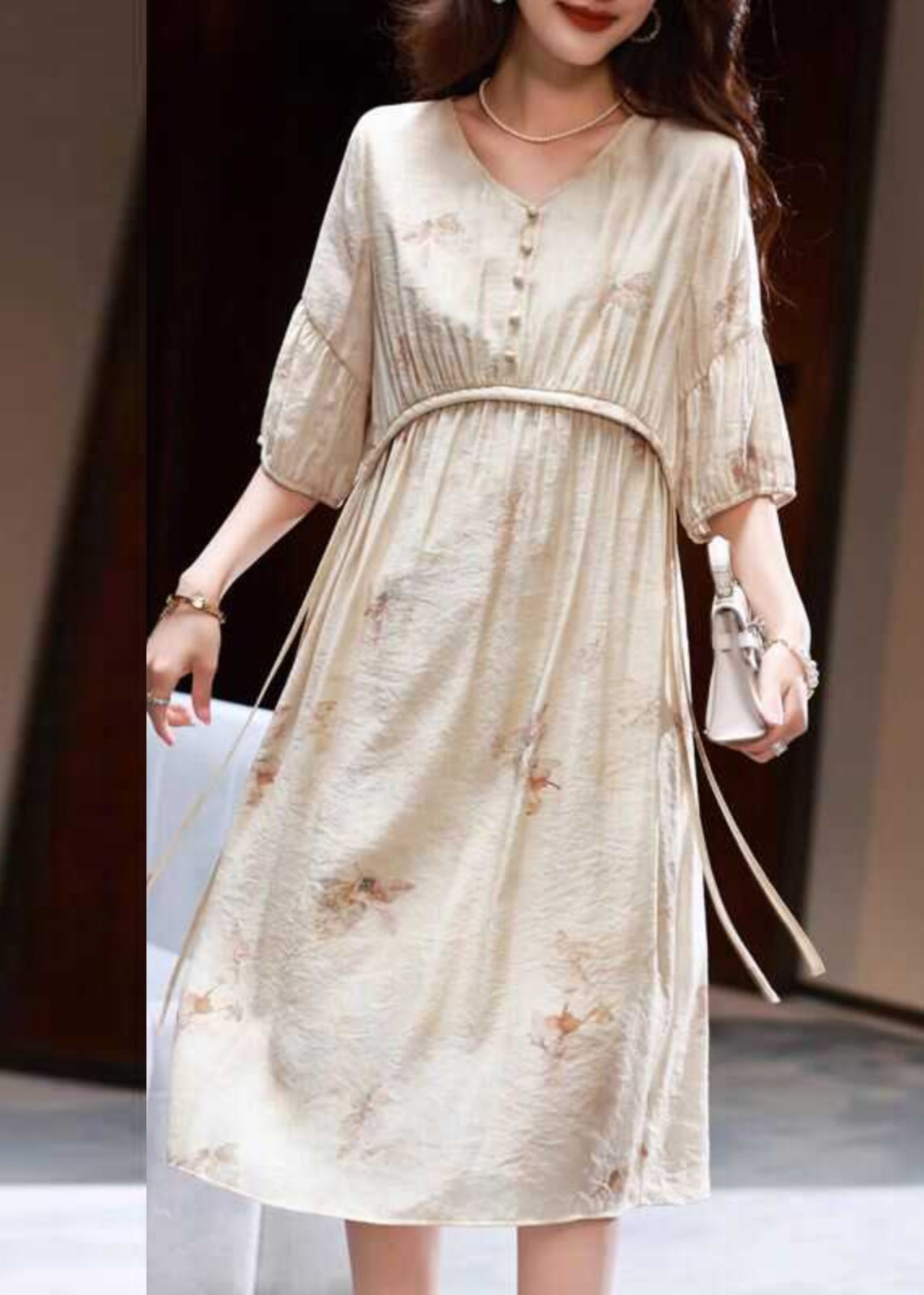 Women Apricot Print Patchwork Party Long Dress Summer WW039 OL-SDL240812