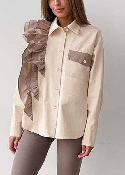 Shirt Ruffled Collar Pan Apricot Peter Women Patchwork FashionChic