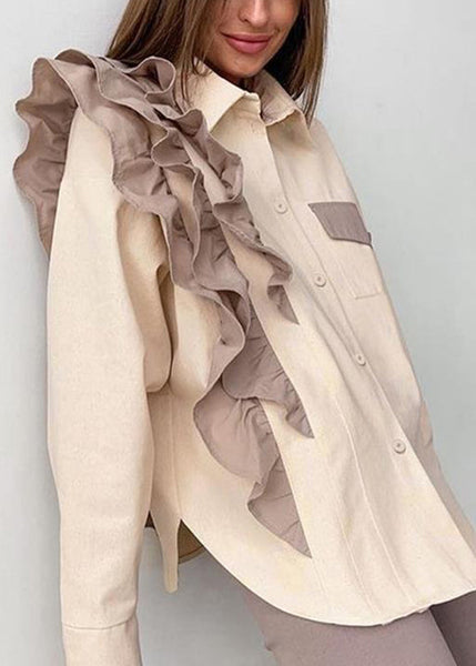 Shirt Ruffled Collar Pan Apricot Peter Women Patchwork FashionChic