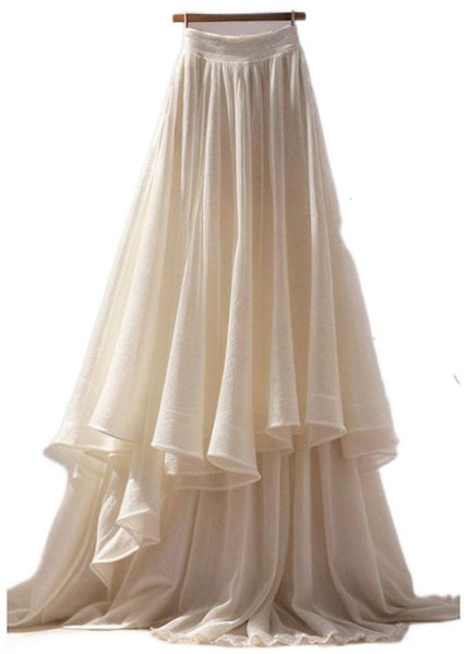 Women Apricot Solid Wrinkled Cotton Maxi Skirts Summer Ada Fashion