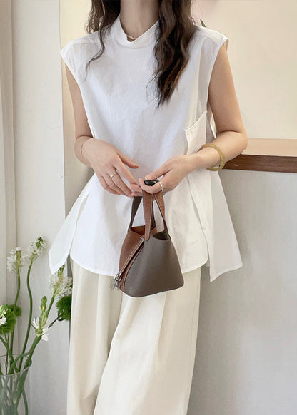 Collar Women Short Shirt Sleeve Stand Apricot Asymmetrical T FashionChic